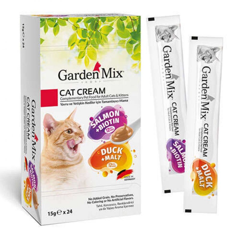 Garden Mix Kedi Kreması Somon Biotin ve Ördek Malt Ek Besin Kedi Ödülü (24 x 15 Gr)