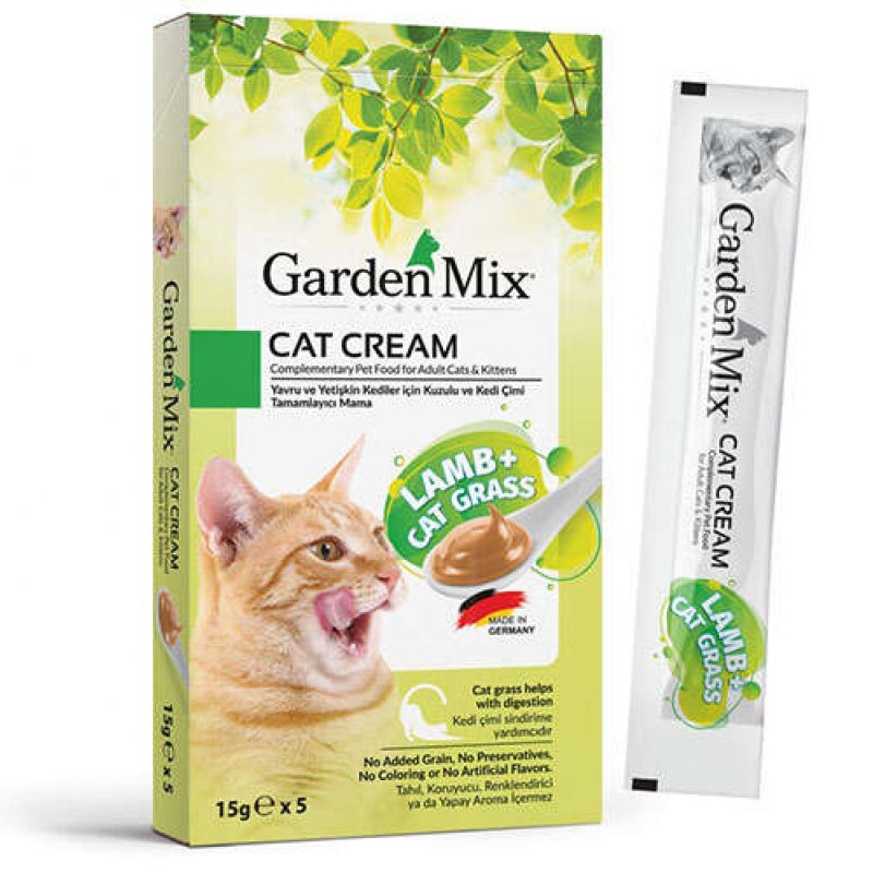 Garden Mix Kedi Kreması Kuzu Kedi Otlu Ek Besin ve Kedi Ödülü (5 x 15 Gr)