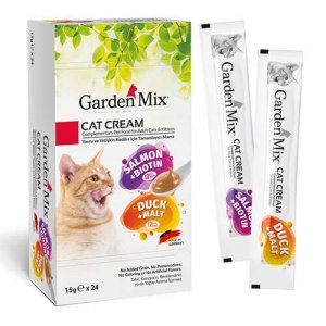 Garden Mix Kedi Kreması Somon Biotin ve Ördek Malt Ek Besin Kedi Ödülü (24 x 15 Gr)