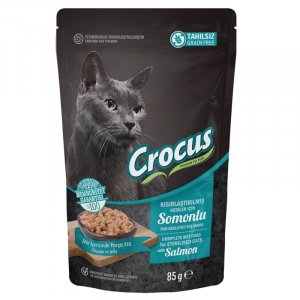 Crocus Pouch Sterilised Tahılsız Somonlu Jöleli Kısırlaştırılmış Kedi Yaş Maması 85 Gr